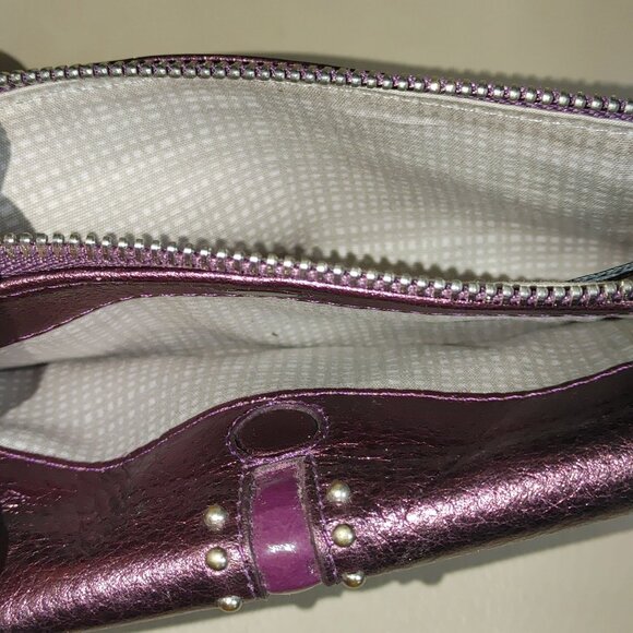 Brighton Pretty Tough Purple Studded Leather Wallet Card Slots Silver Tone Charm - Picture 6 of 12